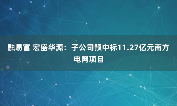 融易富 宏盛华源：子公司预中标11.27亿元南方电网项目